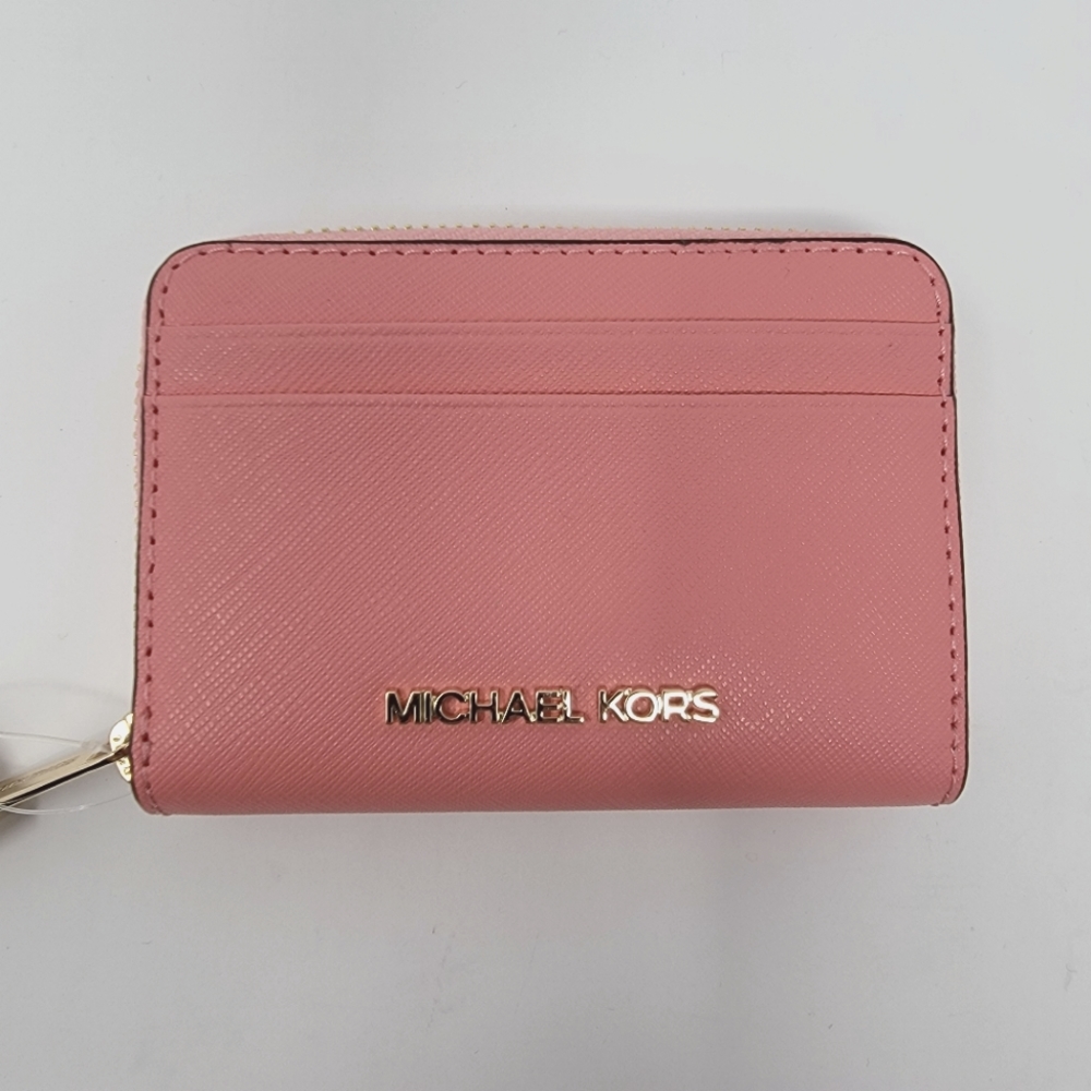 Michael Kors Jet Set Medium Travel Card Case Leather Wallet in Gr…